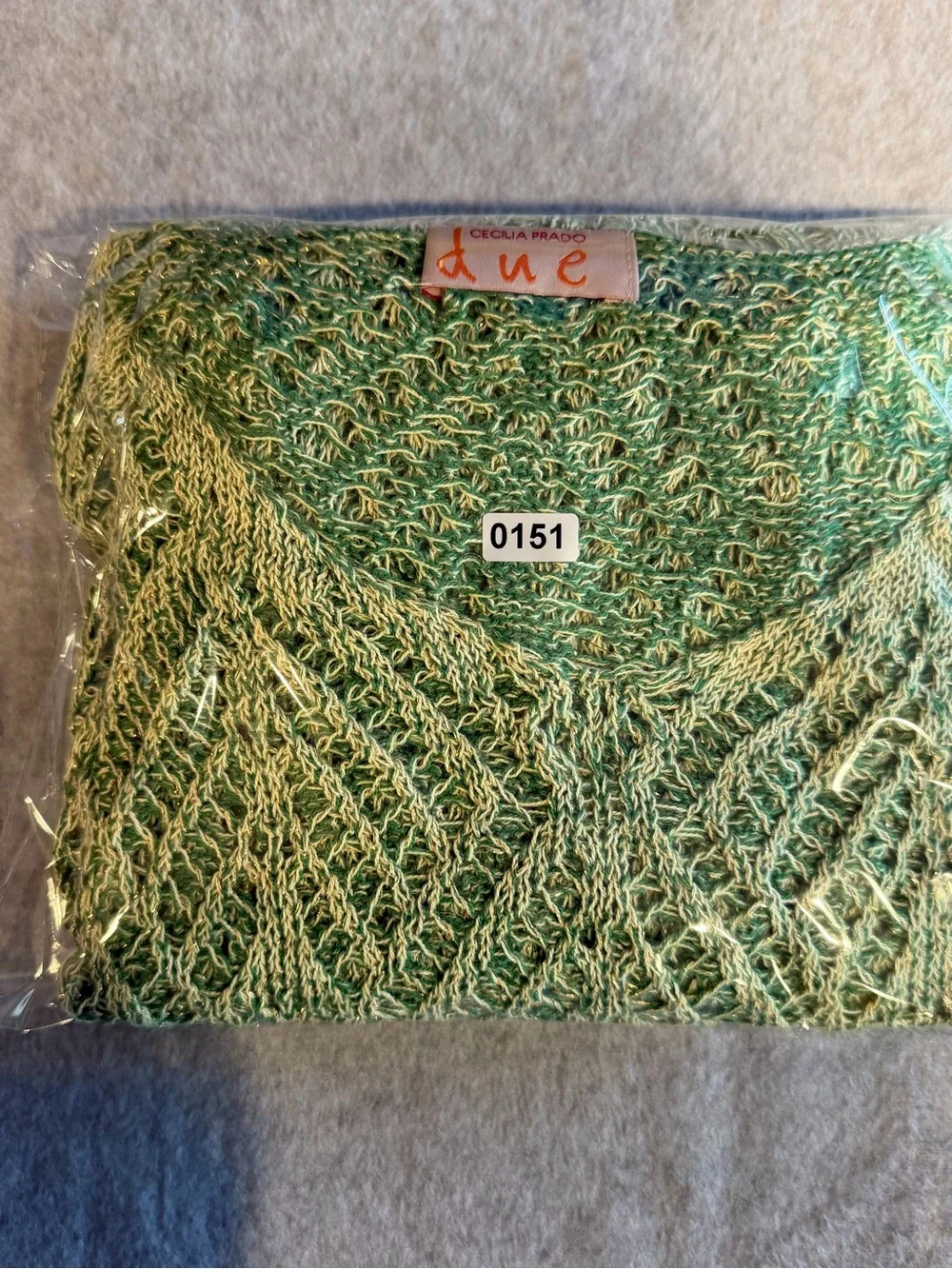 Cecilia Prado Due Crotchet Cover Up Boho Chic Green with Metallic Thread Size L